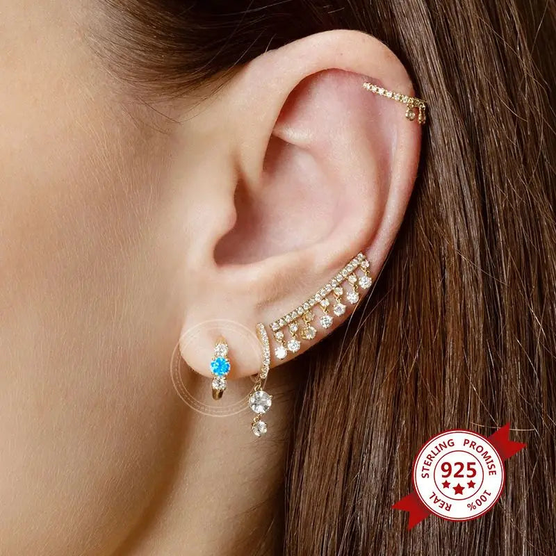 925 Sterling Silver Needle Light Blue Zircon Stud Earrings for Women Fashion Blue Enamel Pendant Earrings Luxury Jewelry Gifts
