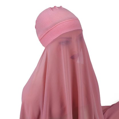 Muslim Women Bonnet + Chiffon Shawl Instant Under Scarf Cap Islam Inner Scarf Headband Stretch Hijab Cover Headwrap Turbante