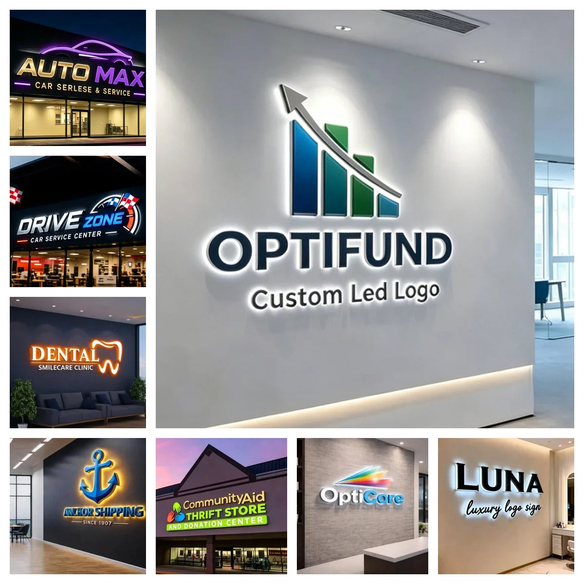 Custom LED Sign Gold Metal Logo Illuminated Letters Business Store Large Logo Signage for Office Dental Beauty Brand Name