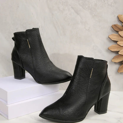 2025 Winter New Women's Fashion Boots with Side Zipper Short Sleeve Elegant Pointed Coarse Heel Women's Shoes