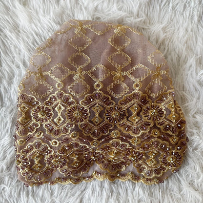 High Quality Lace handcrafted Beaded Turban Hat Female Head Wraps Caps Muslim Women Headscarf Bonnet Ready to Wear Inner Hijabs