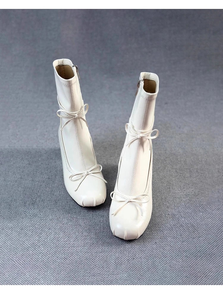 2026 New Style Women's Thick Heel Slim Boots - Early Spring New Style Bowknot Short Boots