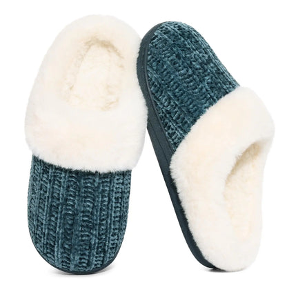 Pallene Winter Women's Fur Slippers Soft Sole Memory Foam Indoor Cotton Shoes Plush Lining Knit Slides Fluffy Men House Slippers
