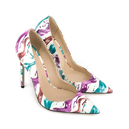 Multicolor Abstract Graffiti Print Pointed Toe Stiletto Pumps, Women Thin Heel Evening Shoes for Wedding, Formal Party and Night