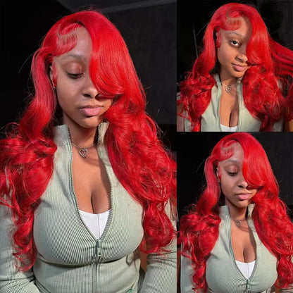 Hot Red 13X4 13X6 Hd Lace Frontal Human Hair Wigs Colored Body Wave Lace Front Wig For Women 99J Cherry Red Lace Front Wigs Remy