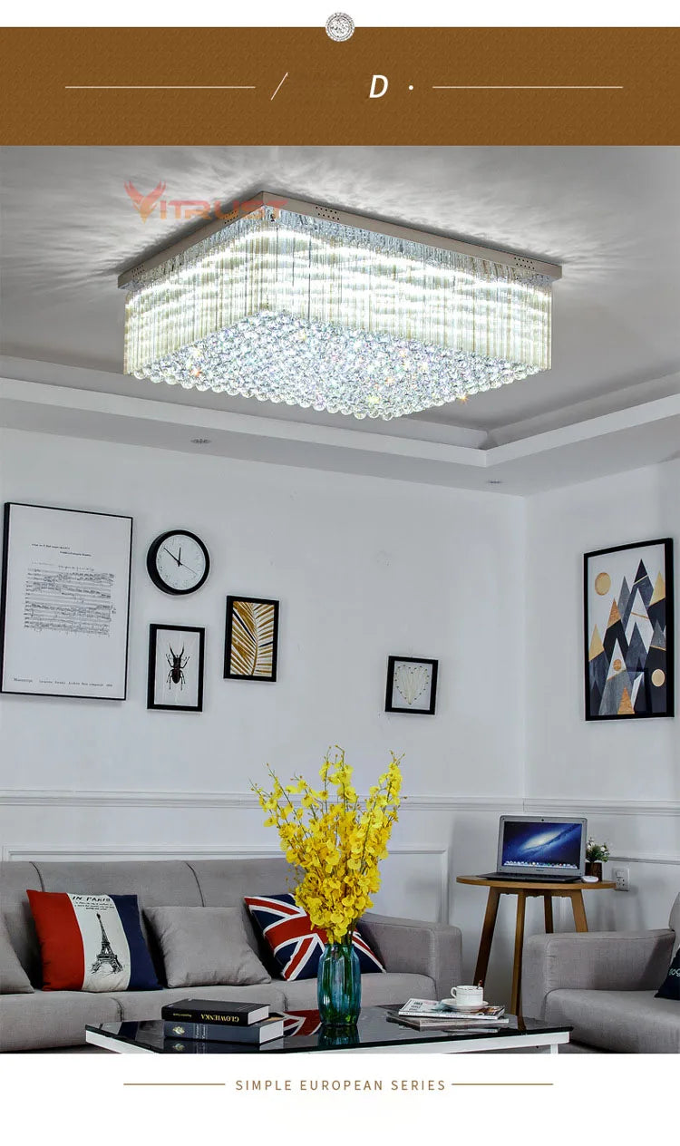 K9 Crystal Ceiling Lights LED Modern Lamps Luxury Chandelier Living Room Dining Bedroom Rectangle LED Lighting Hotel Mall Shop