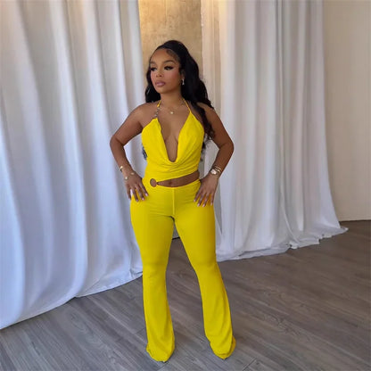 Doyerl Halter V-neck Backless One Piece Jumpsuit Women Sexy Hollow Out Sleeveless Night Club Outfits Birthday Rompers Overalls