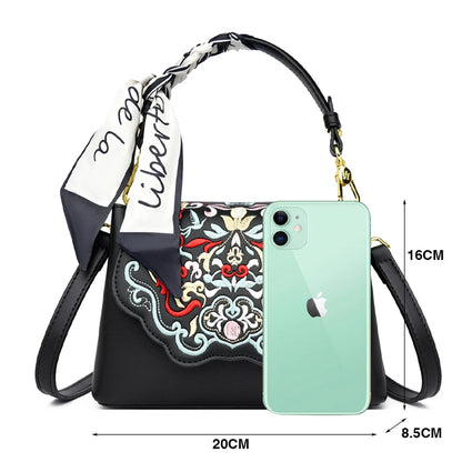 Fashion Embroidery Shoulder Bag Women Designer High Quality Leather Handbag Purse Ladies Small Crossbody Messenger Bag Female