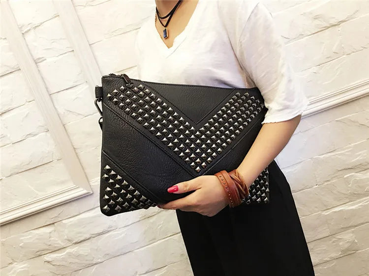Envelope Clutch Bag for Women Luxury Design Handbags Fashion Rivet Party Evening Clutches For Ladies Shoulder Bag A4 Briefcase