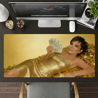 Cool Rich Kris Jenner Mouse Pad Large Non-Slip Waterproof Mat Stitched Edge Keyboard Pad for Gaming Daily Office