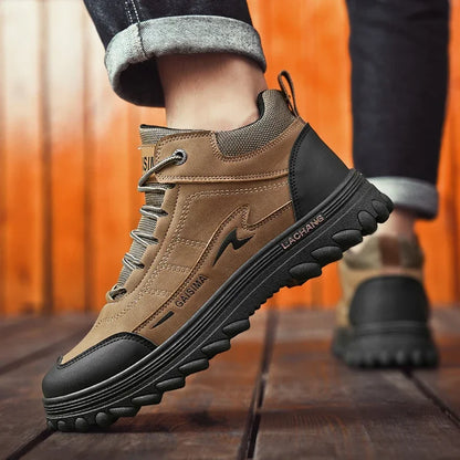 British Style Men's Motorcycle Boots High Top Tooling Shoes For Men Casual Boots Fashion Leather Ankle Boots Man Platform Boots