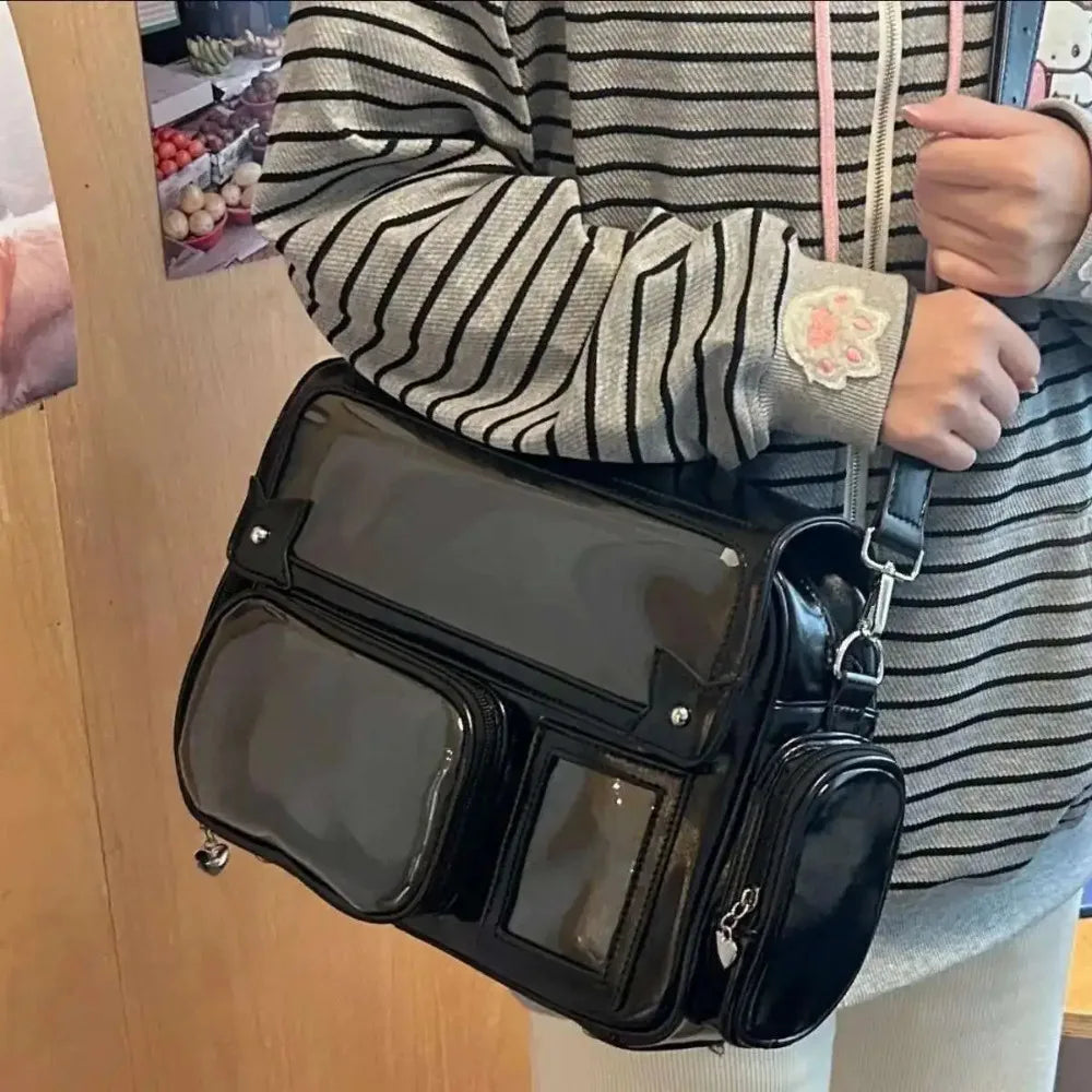 New Y2K Cute Ita Bag Harajuku Girl Transparent Pocket Large Capacity Crossbody Bag Lolita DIY Badge Display Casual Shoulder Bags