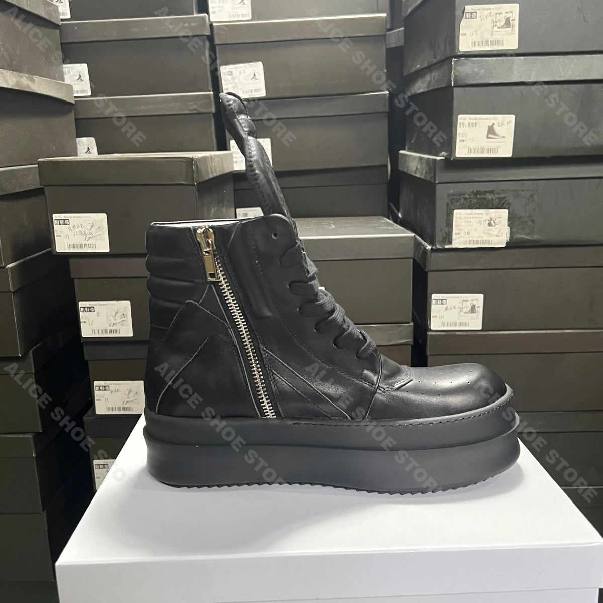 Designer Women Ankle Boot Platform 6cm Footwear Casual Luxury Men Shoe Black Geobasket Leather Boot Zip Flat Dating Dress Shoe