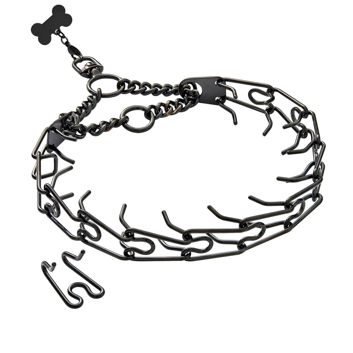 Gold Dog Prong Collar Removable Pet Spike Necklace with Comfort Rubber Tip Adjustable Stainless Steel Dogs Training Link Chain