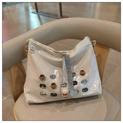 2026 New Fashion Diamonds Women Handbags Genuine Leather Tote Bag Large Capacity Work Commute Leisure Versatile Shoulder Bags