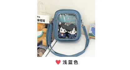 New Denim Ulzzang Ita Bags Female Transparent Badge Doll Show Crossbody Shoulder Bag Individuality Designer 2 Sides Bolso Mujer