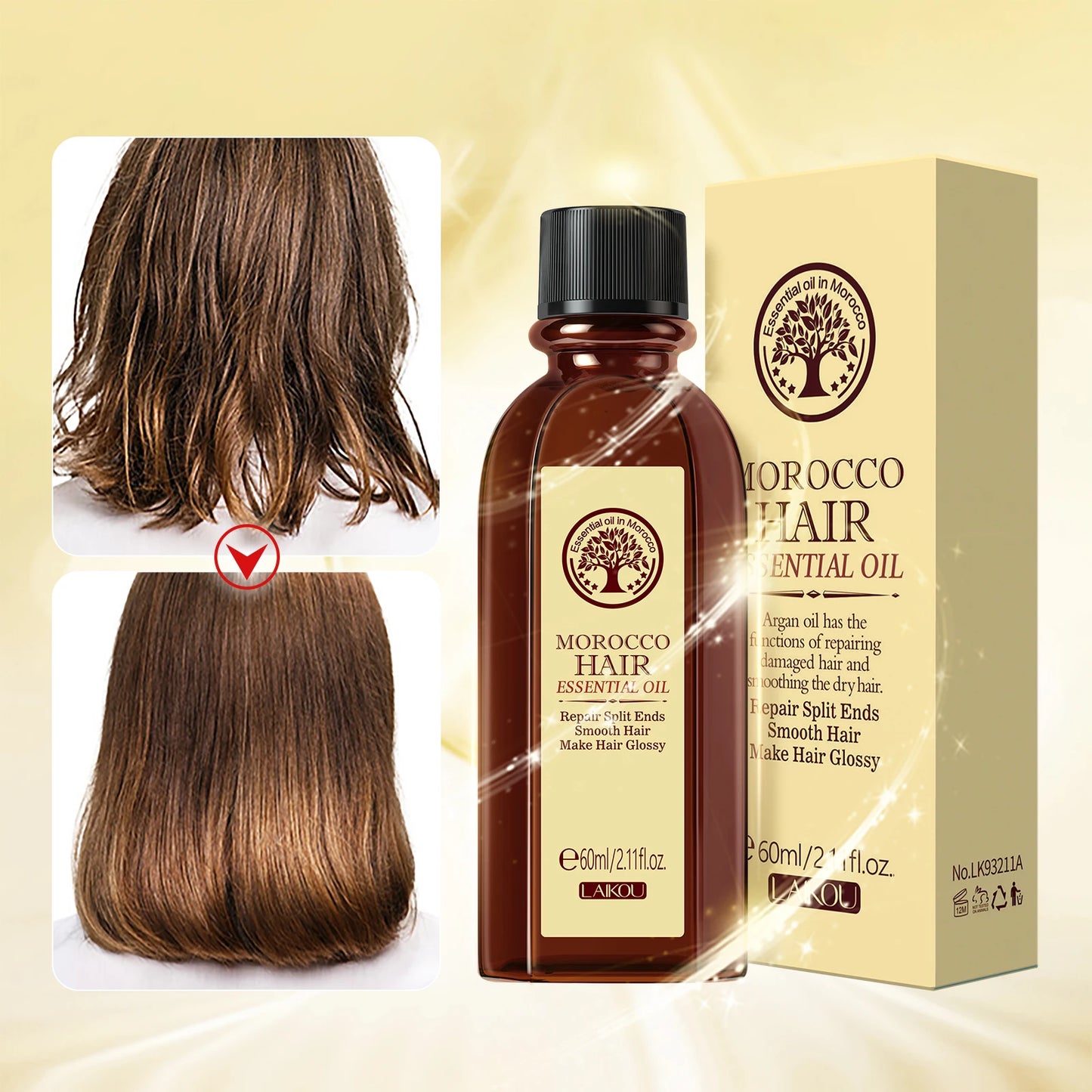 LAIKOU Morocco Argan Oil 1+1 Hair Care Repair Dry Damaged Treatment 60ml