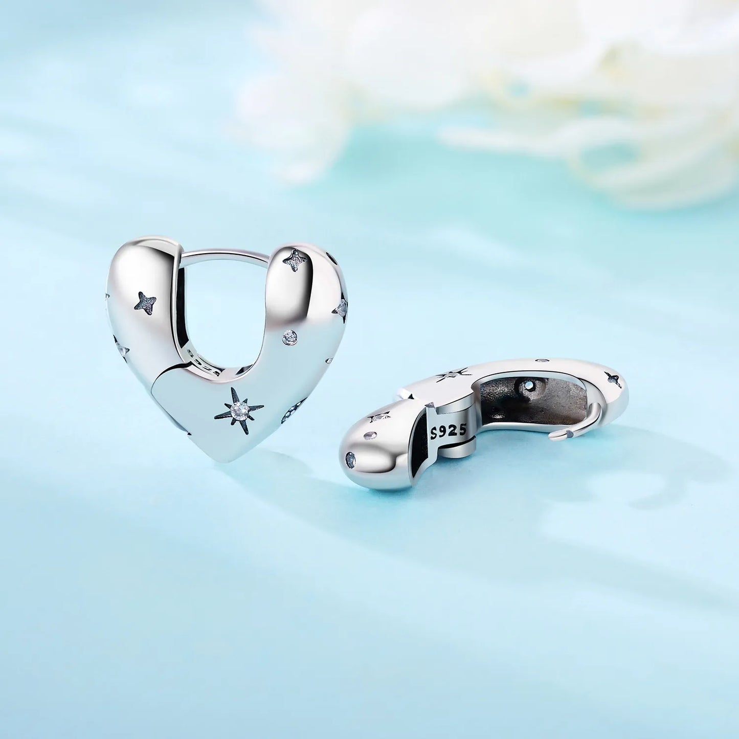 925 Sterling Silver Star Moon Heart Shape Earrings Jewelry Versatile Hoop Earrings For Women Jewelry Fine Birthday Party Gifts