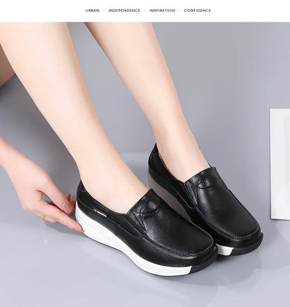 Women Flats Platform Loafers Ladies Elegant Genuine Leather Moccasins Shoes Woman Spring Round Toe Slip On Casual Women's Shoes