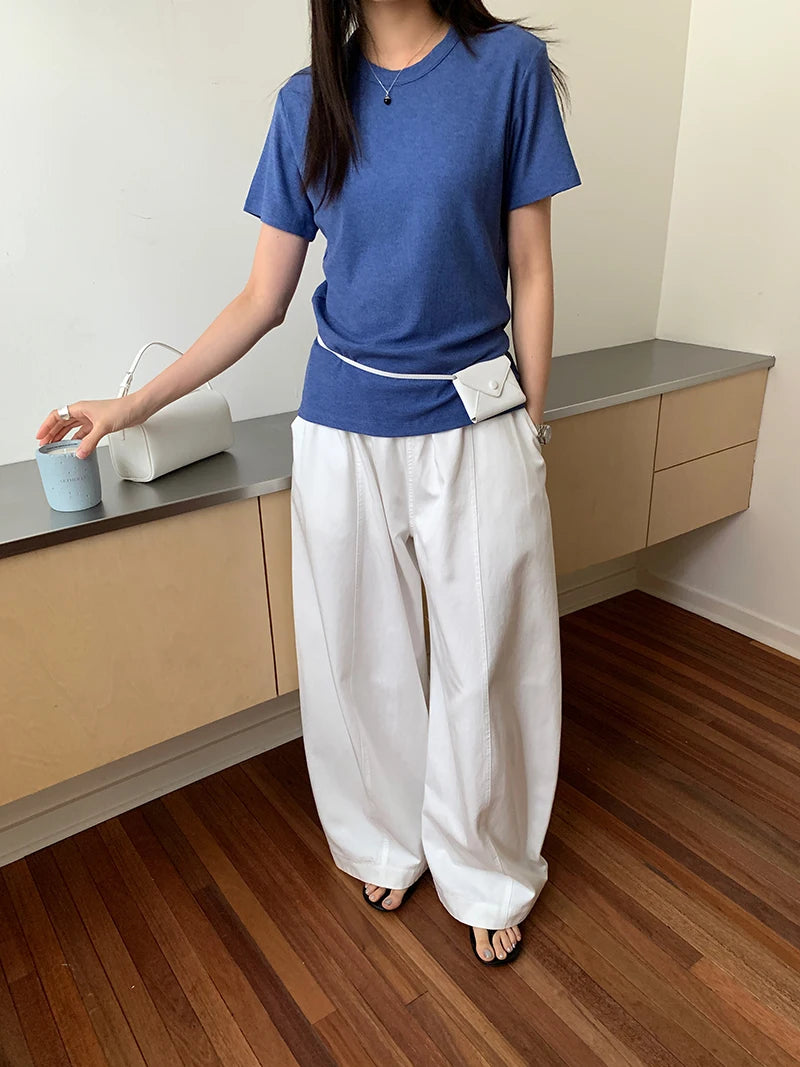 RZIV Summer women's casual solid color round neck short sleeved T-shirt
