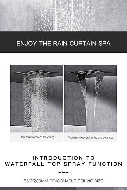 Luxury Black Brass Shower System Wall-Mounted LED Digital Display Design Cold & Hot Dual-Control 4-Function Ceiling Shower Tap