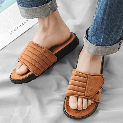 Fashion Men's Slippers Suede Cloth Non-Slip Casual Sandals Platform Soft Home Shoes Indoor Slides Outdoor Beach Shoes Flip-flop