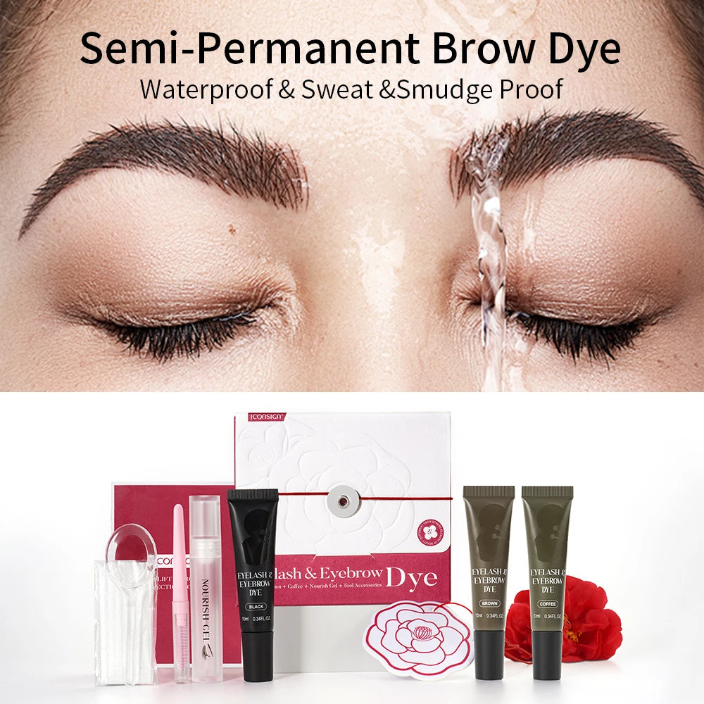 ICONSIGN Natural Vegan Brow Tint Kit 3 in 1 Camellia Extract Gentle Long Lasting No Need Mixing Easy Use Eyelash&Eyebrow Dye Set