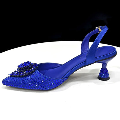 Latest Women Italian Shoes and Matching Bags Decorated with Rhinestone Elegant Pointed Toe Wedding Shoes Bride
