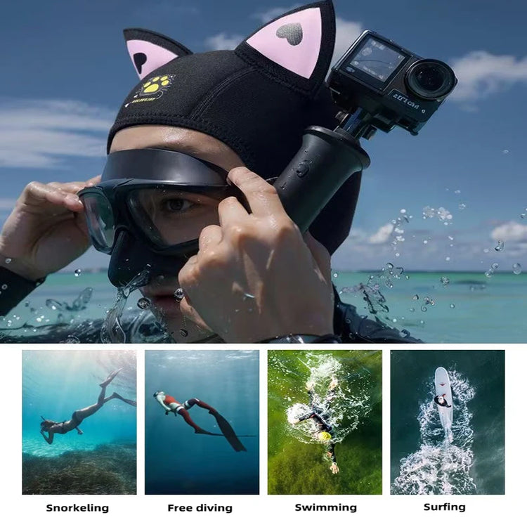 Cool Cute Cat Ears Diving Hood 3mm Neoprene Women Snorkel Scuba Cap w/ Adjustable Chin Strap,Thermal for Surfing & Water Sports