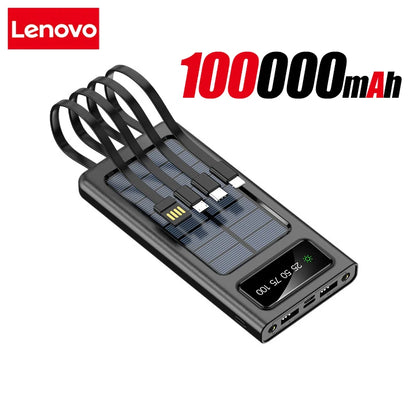 Lenovo Solar Power Bank 200000mAh Large Capacity Mobile Power Fast Charging Battery With Dual USB 4-Cables For iPhone Samsung