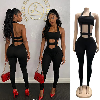 Gtpdpllt Sexy Hollow Out Rompers Women Sleeveless Crop Tube Tops And Halter Bandage Skinny Jumpsuits Hottie Party Clubwear