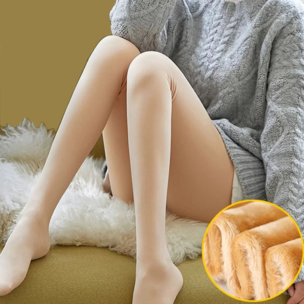 Women Winter Thermal Tights Ladies Fleece Lined Elastic Leggings Female Black Nude Tone Warm Bottoms Daily Cozy Stretch Hosiery