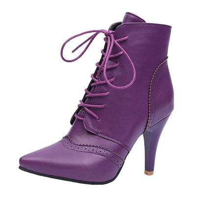 Women's Leather High Boots Fashionable Casual Lace Up Outdoor Wear Solid Color Stiletto High Heels Clear High Heels for Women