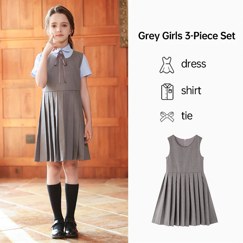 Girl Summer Evening Dresses Kindergarten School Uniform Boys Shirt Shorts Bowtie Wedding Suit Children Performance Costume