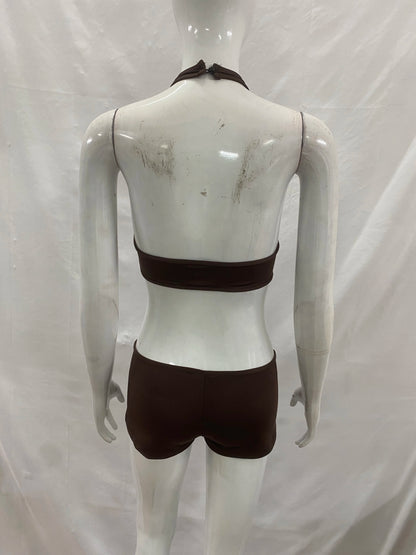 New Arrival: European and American Style Women's Sexy Halter Neck Backless Tight-Fitting Hollowed-Out Bodysuit, Solid Color Top