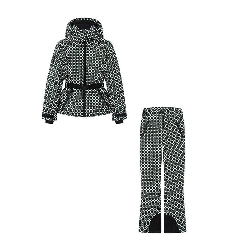 Faux Fur Patchwork Ski Jumpsuit Women Detachable Hoodie Long Sleeves Belts Zipper Warm Skiwear Female 2025 Winter Warm Rompers