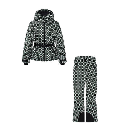 Faux Fur Patchwork Ski Jumpsuit Women Detachable Hoodie Long Sleeves Belts Zipper Warm Skiwear Female 2025 Winter Warm Rompers
