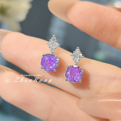 Foyejev Luxury Round Rose-cut Purple-Iron Oxide Zircon Pendant Necklace Earrings Ring Engagement Jewelry Set (Women's Style)