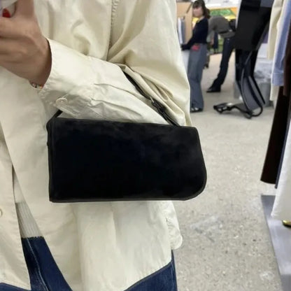 2025 New Luxury 90s Pen Holder Bag Genuine Soft Cowhide & Suede Mini Crossbody Bag Hand-Carry Vintage Shoulder Purse for Women