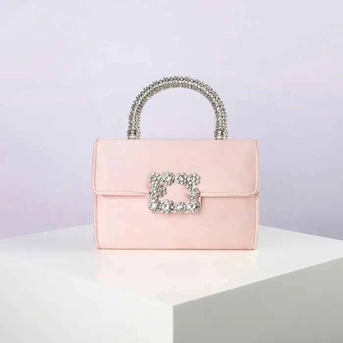 Rhinestone Faux Silk Emerald Evening Bag Silver Diamond Buckle Handle Fashion Handbags Elegant Ladies Square Bolsa Feminina