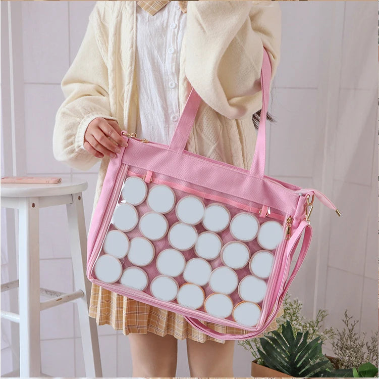 Big Ita Bag Black with Insert Japanese Cute Clear Women Double Straps Girls Kawaii Transparent Shoulder Bag Purses and Handbags