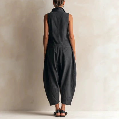 Jumpsuits Women Rompers Summer Fashion Sleeveless Lapel Loose Comfortable Solid Pocket Vacation Casual Jumpsuits Womens Clothing