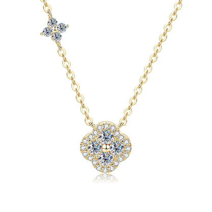 OXTAO 14K Gold Filled Clover Pendant Necklace 3mm D Color VVS1 Sweet Moissanite Four-leaf Flower Jewelry for Women Girls Birthday Gift