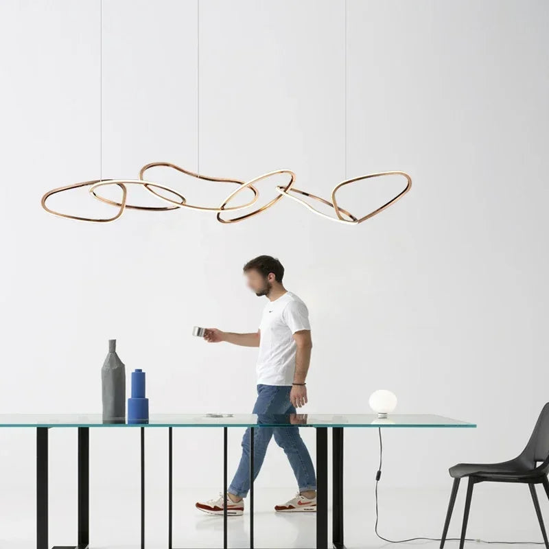 Modern Rose Gold LED Chandeliers Ligthing Nordic Lustre Home Decor Circle Rings Chandelier Hanging Pendant Lights Fixtures