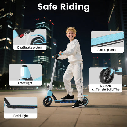 Electric Scooter for Kids Age 6-14, 130W Motor, Kick-Start Boost Scooter 8.7 Mph Speed, Foldable, Deck Lights & Dual Braking System