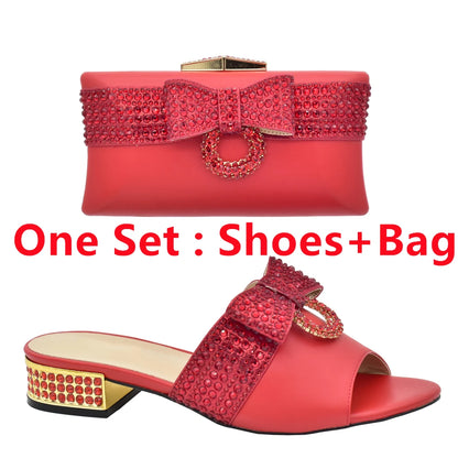 Fashion Women Shoes and Bag Set In Italy Matching Shoes and Bag Set Decorated with Rhinestone Nigerian Shoes and Matching Bags