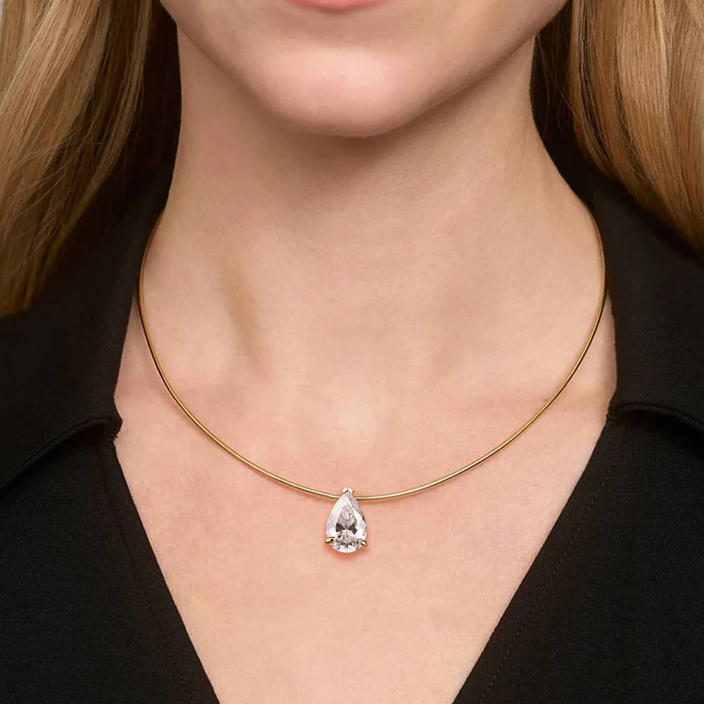 3-5CT Pear Cut Moissanite Pendant Necklace 925 Sterling Silver 18k Gold Plated 1.5mm Chain Party Wedding Jewelry for Women Gift