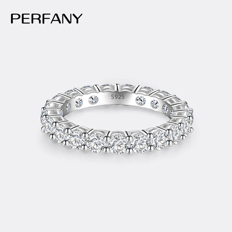 PERFANY 3mm Full Moissanite Ring for Women S925 Pure Silver Eternal Diamond Stackable Engagement Ring Fashion Luxury Jewelry