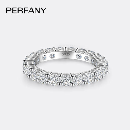 PERFANY 3mm Full Moissanite Ring for Women S925 Pure Silver Eternal Diamond Stackable Engagement Ring Fashion Luxury Jewelry