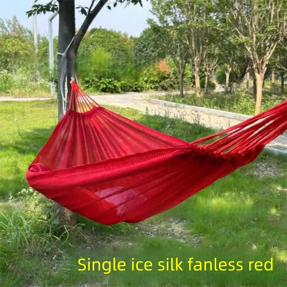 Single Person Ice Silk Mesh Hammock Anti-rollover Portable Outdoor Camping Hammock Breathable Net Swing Bed